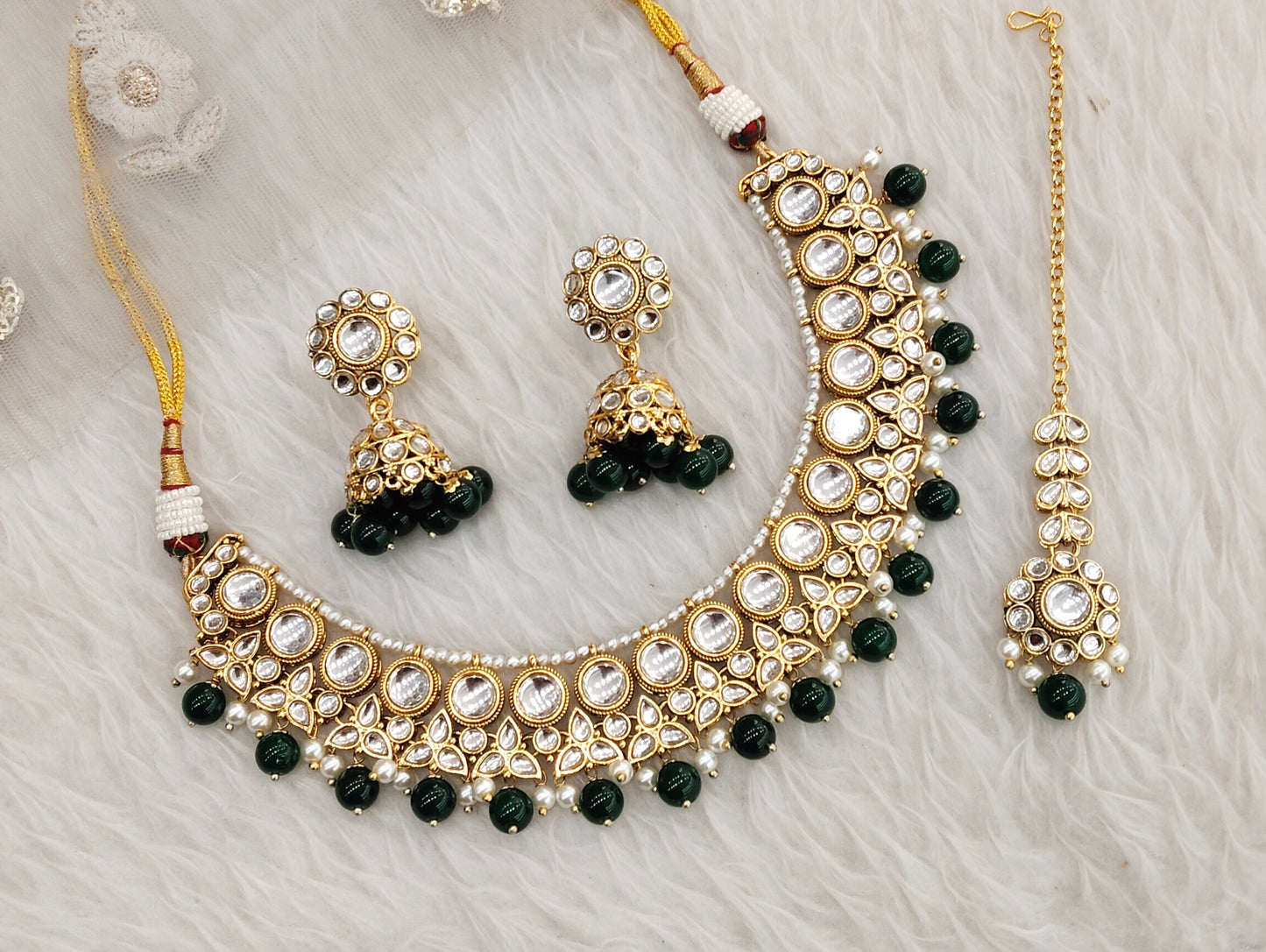 Green Gold Kundan Necklace Jewellery Ricky Set