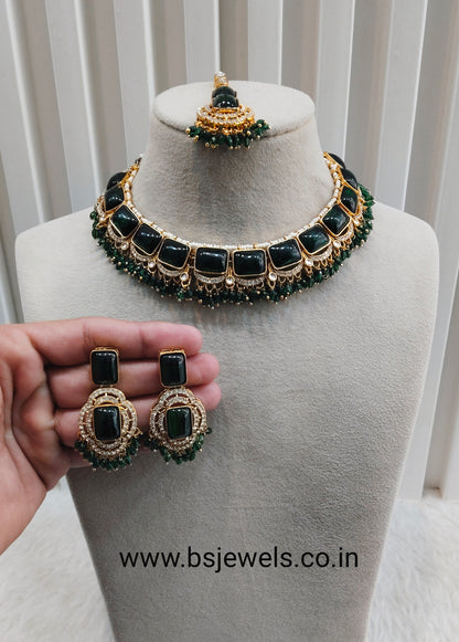 Green Gold Monalisa Kundan Necklace Jewellery Rock Set