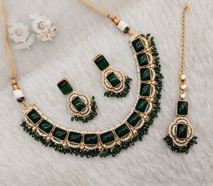 Green Gold Monalisa Kundan Necklace Jewellery Rock Set