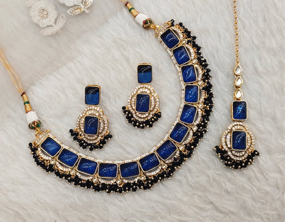 Blue Gold Monalisa Kundan Necklace Jewellery Rock Set