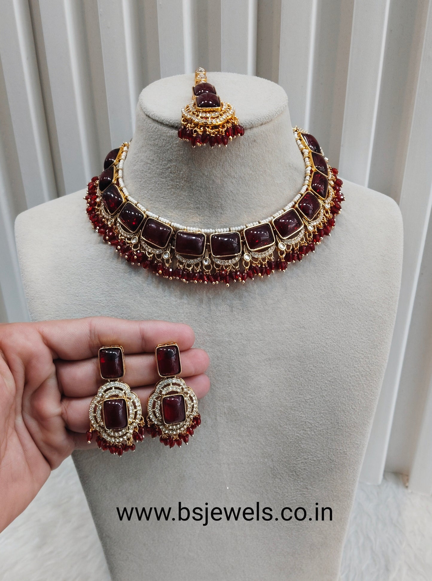 Maroon Gold Monalisa Kundan Necklace Jewellery Rock Set