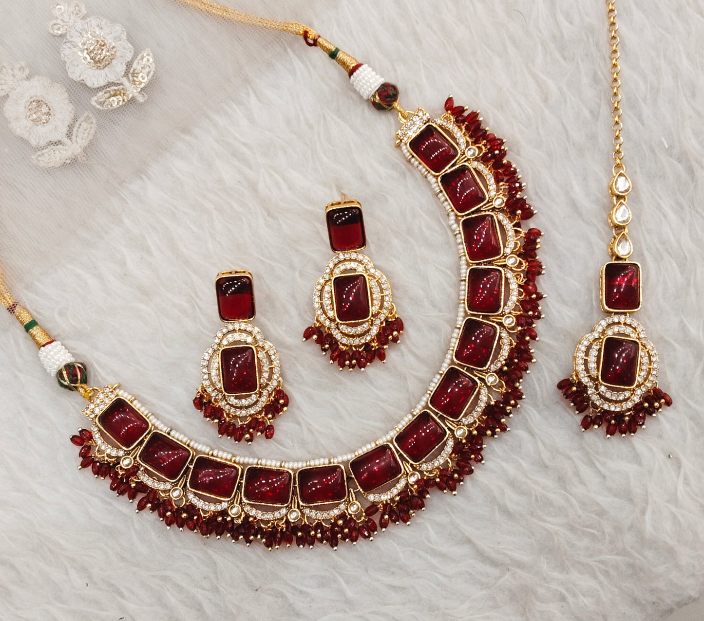 Maroon Gold Monalisa Kundan Necklace Jewellery Rock Set