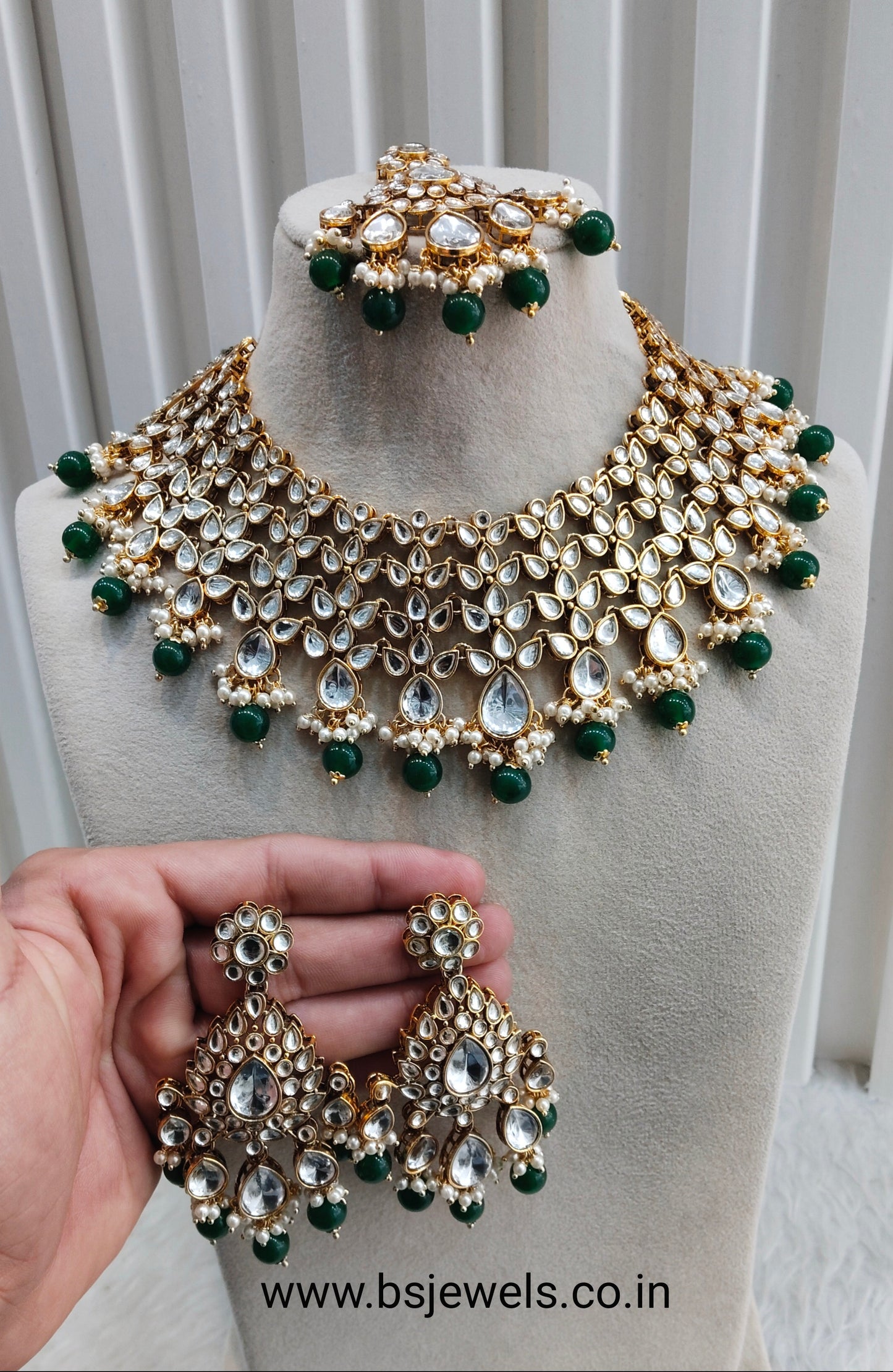 Green Gold Kundan Necklace Jewellery Rishab Set