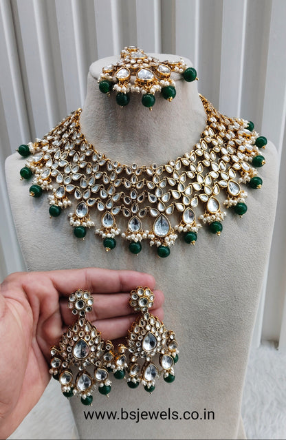 Green Gold Kundan Necklace Jewellery Rishab Set