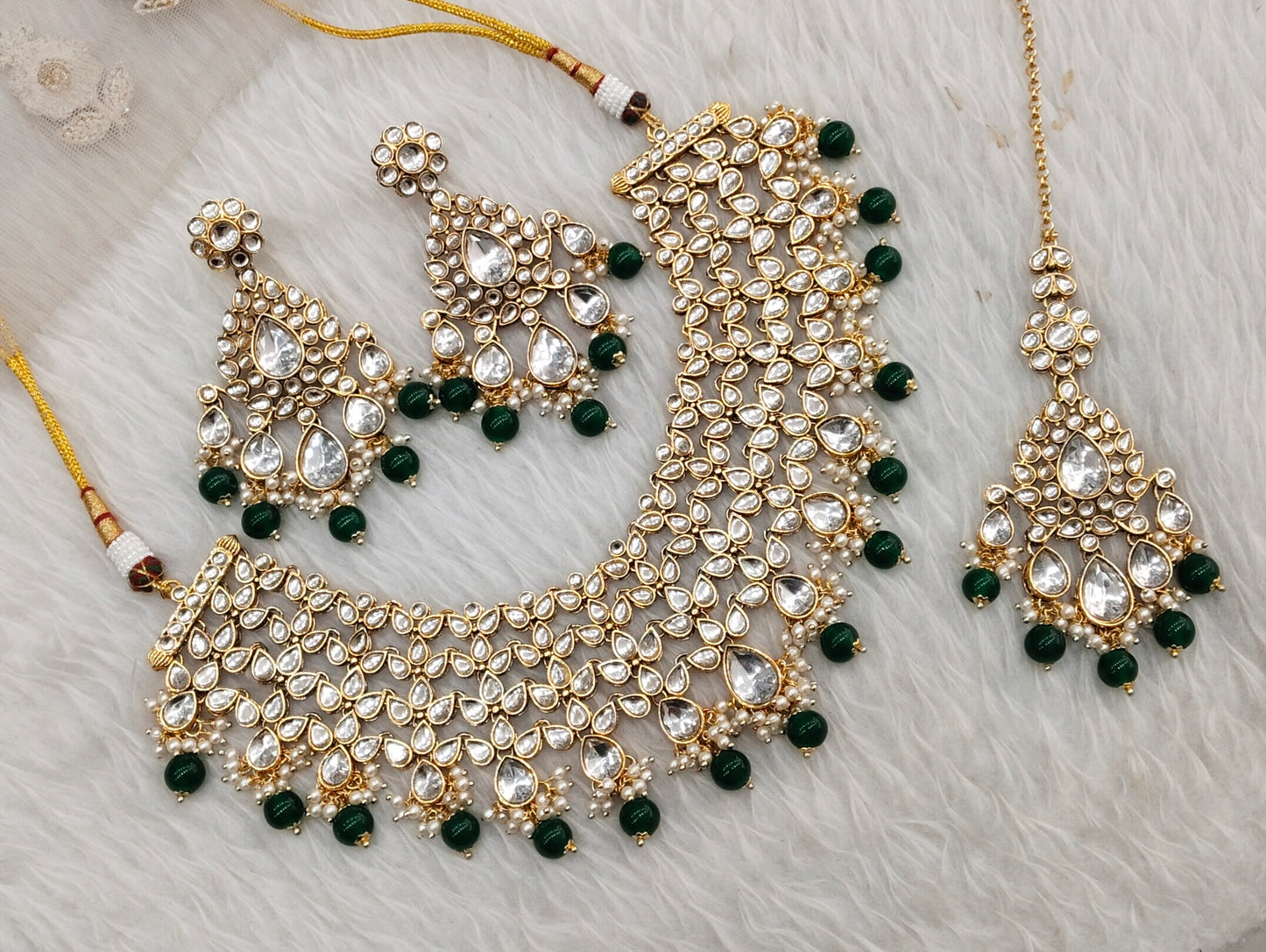 Green Gold Kundan Necklace Jewellery Rishab Set