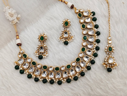 Green Gold Kundan Necklace Jewellery Rishi Set