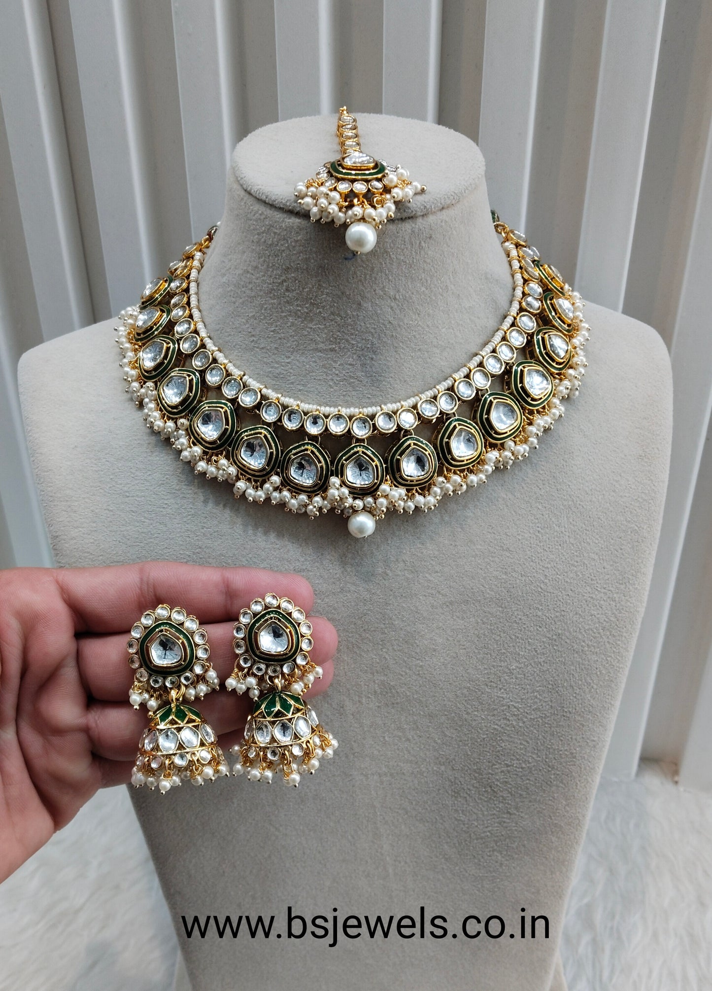 White Gold Kundan Necklace Jewellery Resham Set