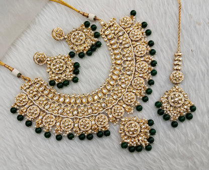Green Gold Kundan Necklace Jewellery Resham Set