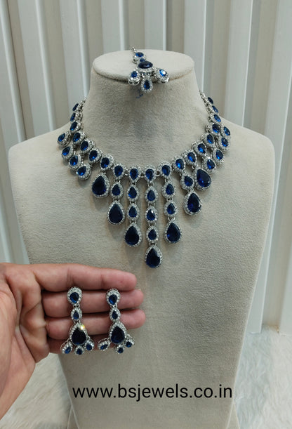 Ruby Silver Zircon Necklace Jewellery Shami Set