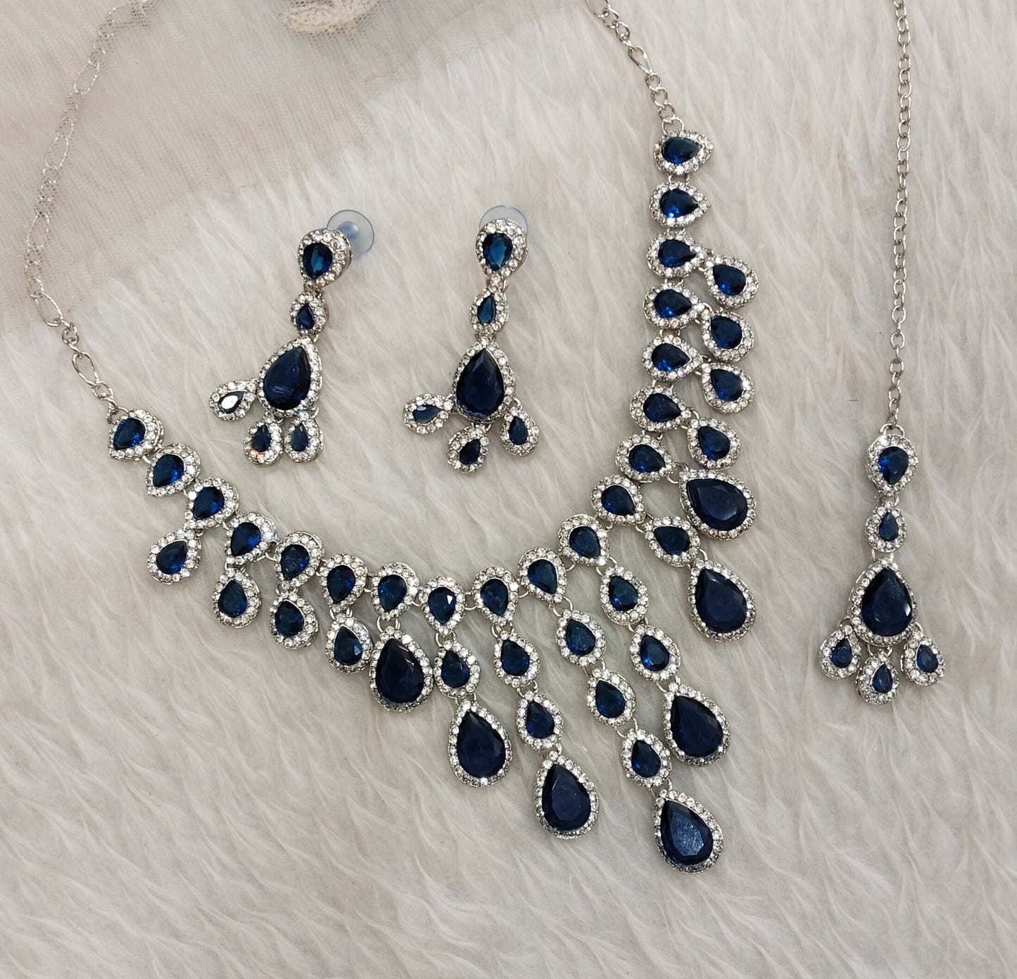 Ruby Silver Zircon Necklace Jewellery Shami Set