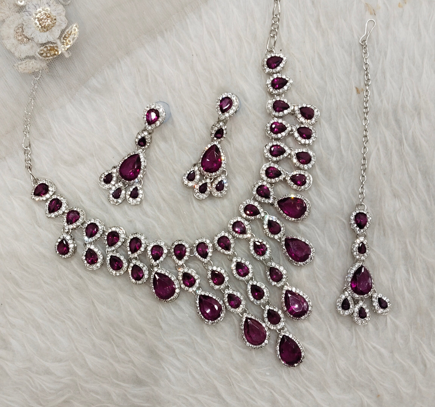 Purple Silver Zircon Necklace Jewellery Shami Set