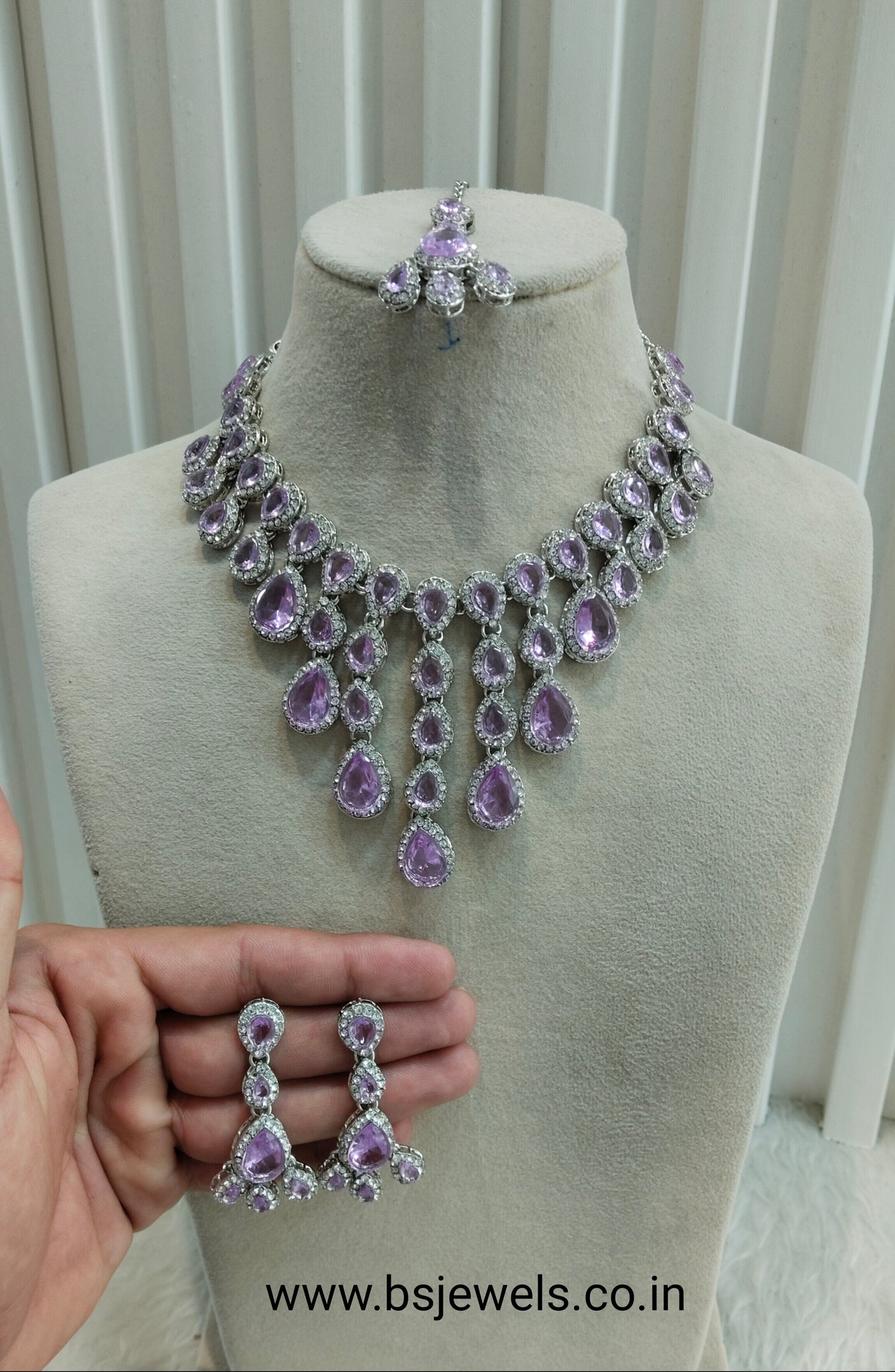 Lavender Silver Zircon Necklace Jewellery Shami Set