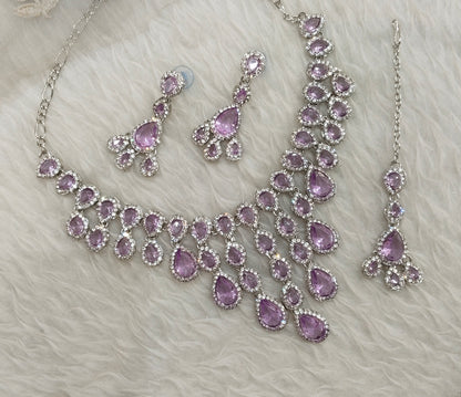 Lavender Silver Zircon Necklace Jewellery Shami Set