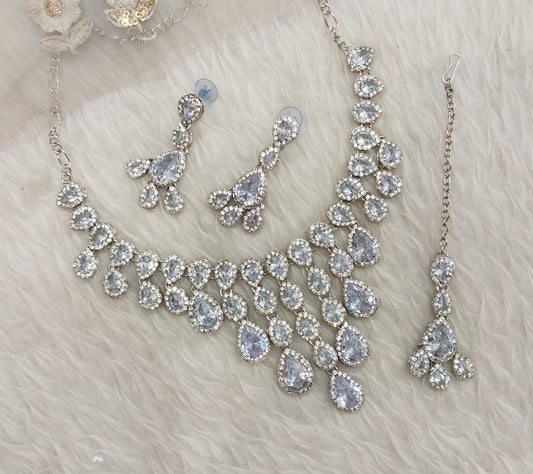 White Silver Zircon Necklace Jewellery Shami Set