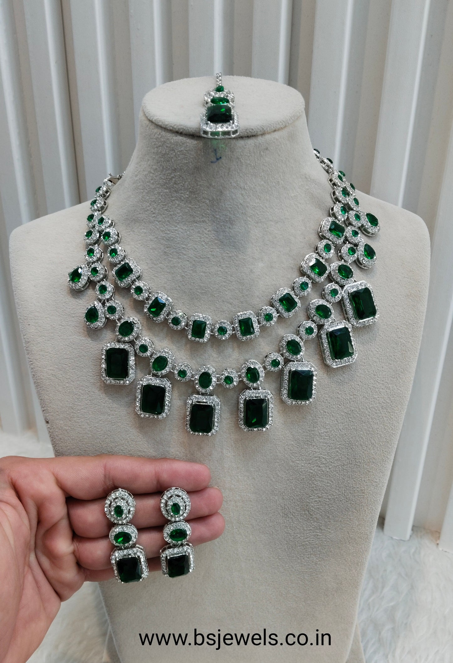 Green Silver Zircon Necklace Jewellery Siraj Set