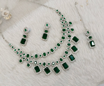 Green Silver Zircon Necklace Jewellery Siraj Set