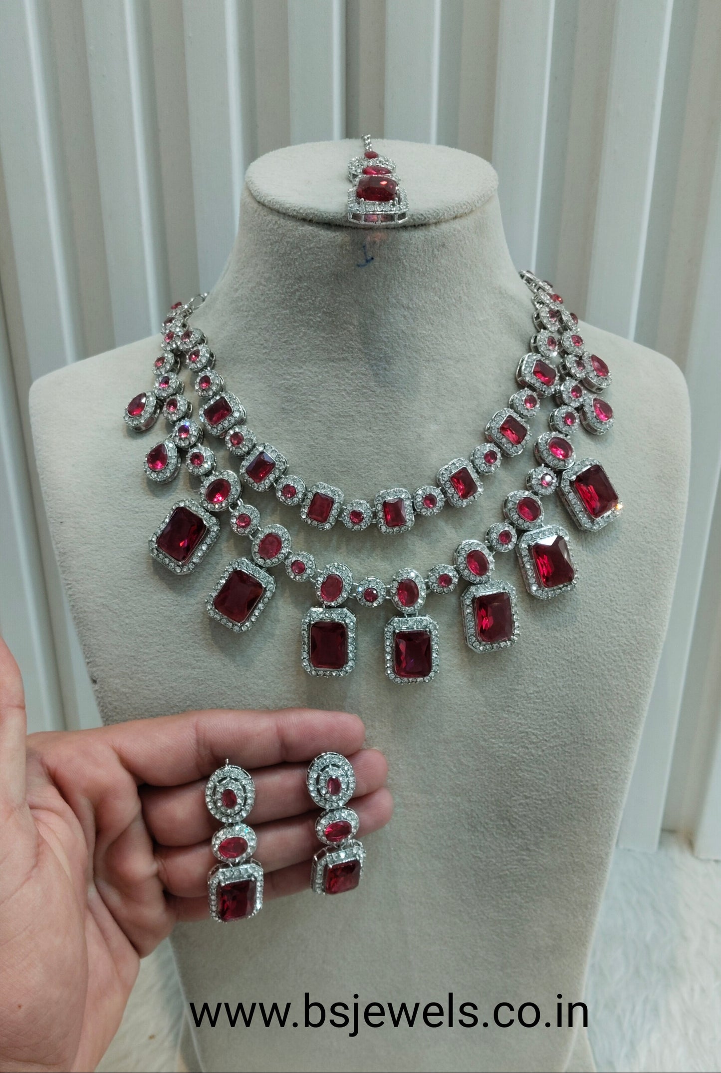 Ruby Silver Zircon Necklace Jewellery Siraj Set