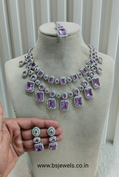 Lavender Silver Zircon Necklace Jewellery Siraj Set