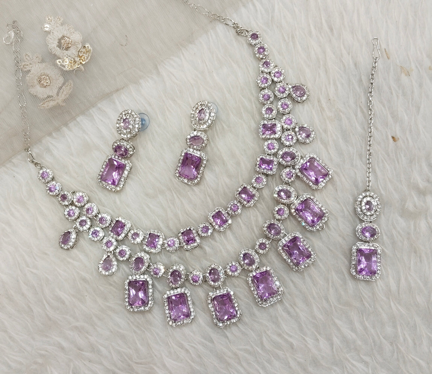Lavender Silver Zircon Necklace Jewellery Siraj Set