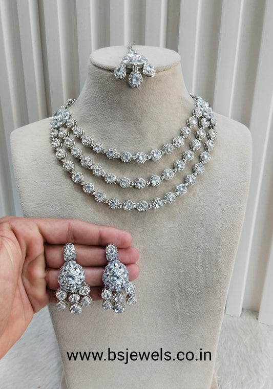 White Silver Zircon Necklace Jewellery Varun Set