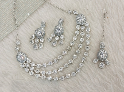 White Silver Zircon Necklace Jewellery Varun Set
