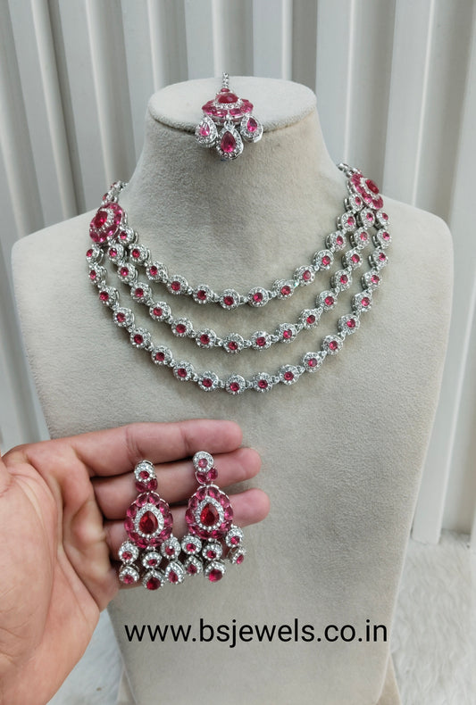 Ruby Silver Zircon Necklace Jewellery Varun Set