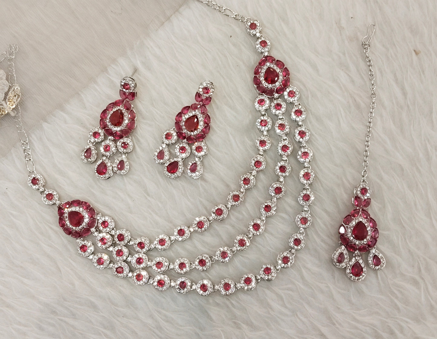 Ruby Silver Zircon Necklace Jewellery Varun Set