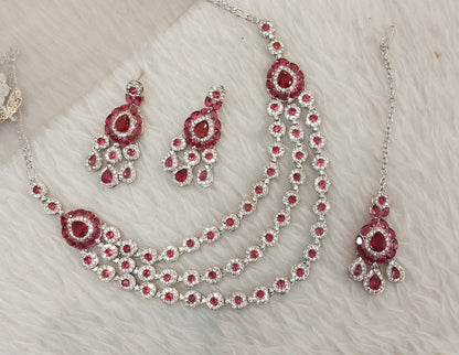 Ruby Silver Zircon Necklace Jewellery Varun Set