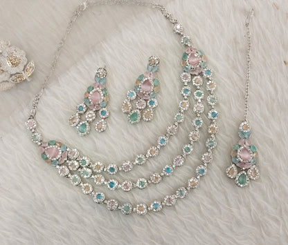 Multi Color Silver Zircon Necklace Jewellery Varun Set
