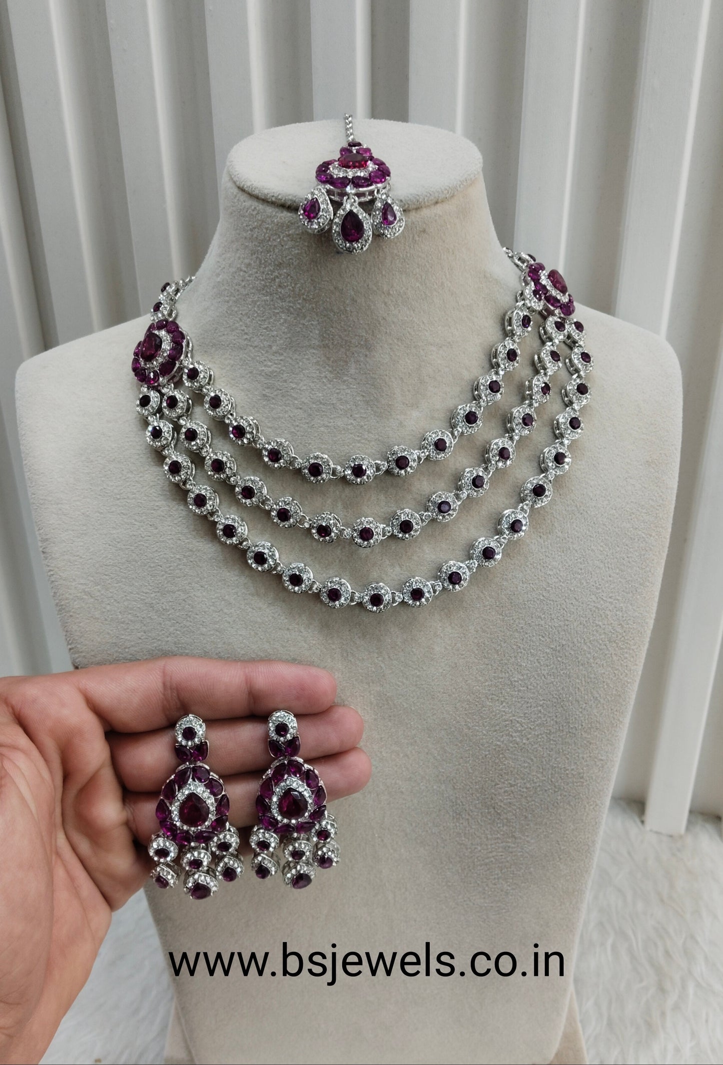 Purple Silver Zircon Necklace Jewellery Varun Set