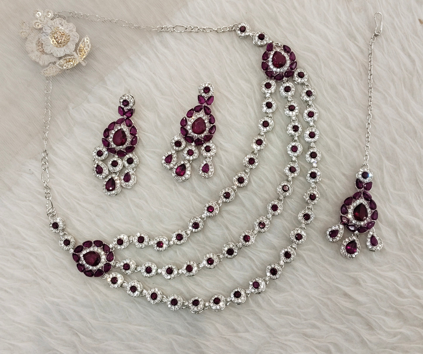 Purple Silver Zircon Necklace Jewellery Varun Set