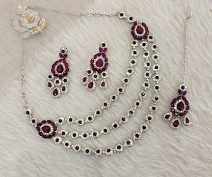 Purple Silver Zircon Necklace Jewellery Varun Set