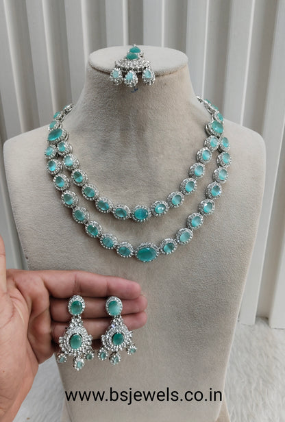 Pista Silver Zircon Necklace Jewellery Angel Set