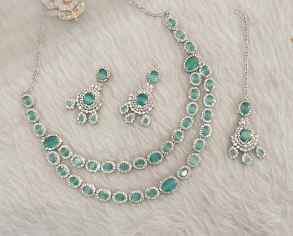 Pista Silver Zircon Necklace Jewellery Angel Set