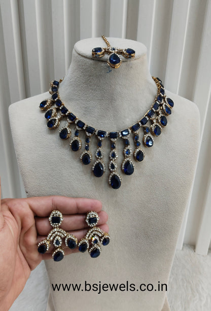 Blue Antique Gold Zircon Necklace Jewellery Ekaksh Set