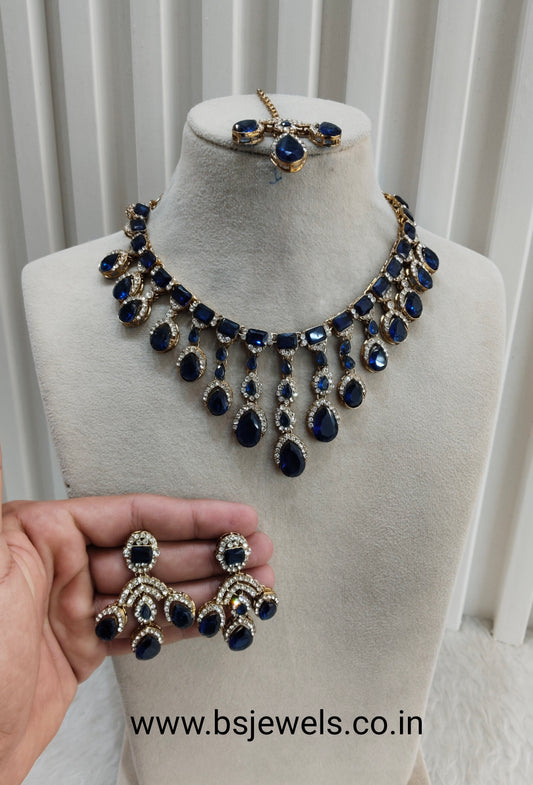 Blue Antique Gold Zircon Necklace Jewellery Ekaksh Set