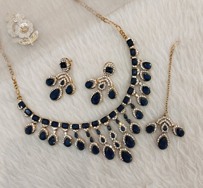 Blue Antique Gold Zircon Necklace Jewellery Ekaksh Set