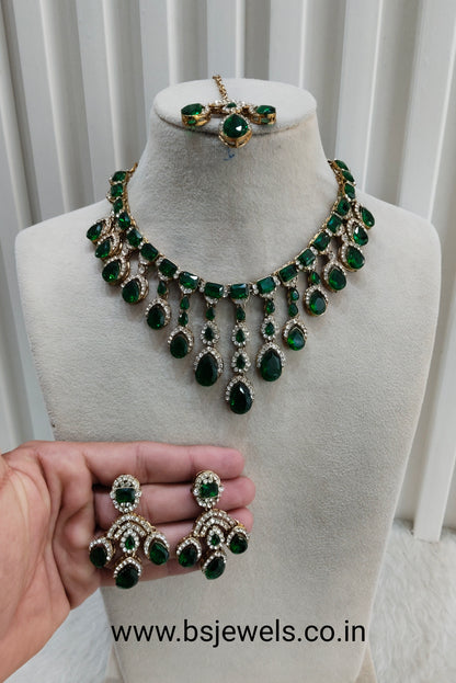 Green Antique Gold Zircon Necklace Jewellery Ekaksh Set