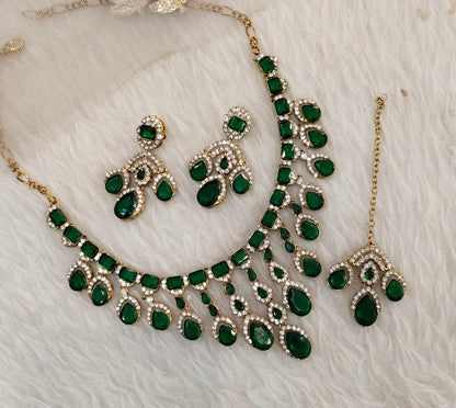 Green Antique Gold Zircon Necklace Jewellery Ekaksh Set