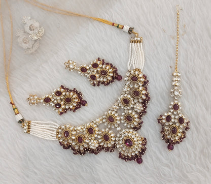 Purple Gold Kundan Necklace Jewellery Ritika Set