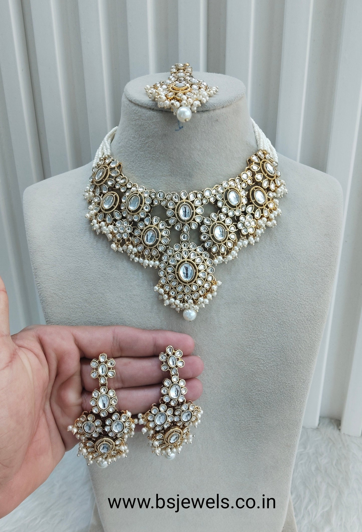White Gold Kundan Necklace Jewellery Ritika Set
