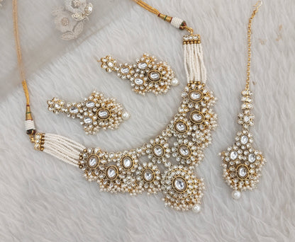 White Gold Kundan Necklace Jewellery Ritika Set