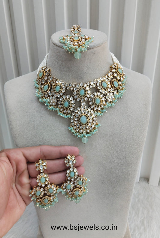 Pista Gold Kundan Necklace Jewellery Ritika Set