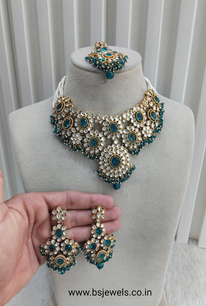 Rama Green Gold Kundan Necklace Jewellery Ritika Set