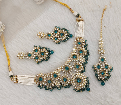 Rama Green Gold Kundan Necklace Jewellery Ritika Set