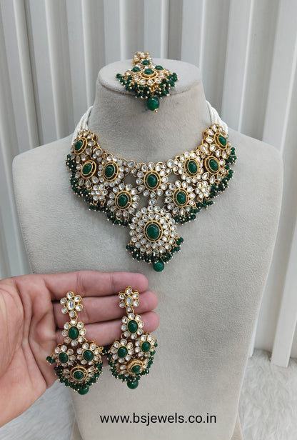 Green Gold Kundan Necklace Jewellery Ritika Set