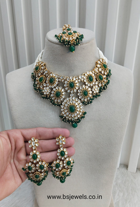 Green Gold Kundan Necklace Jewellery Ritika Set