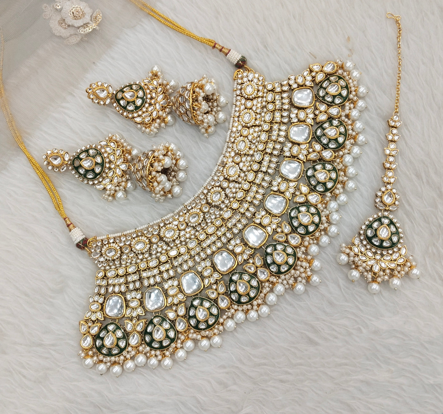 Ivory Gold Bridal Kundan Necklace Jewellery Raju Set
