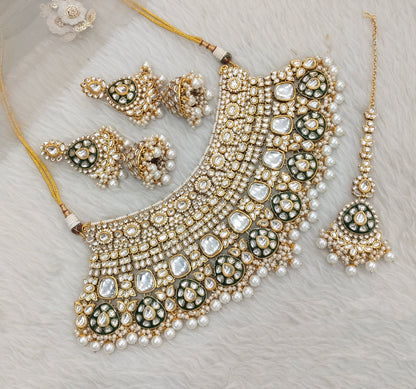 Ivory Gold Bridal Kundan Necklace Jewellery Raju Set