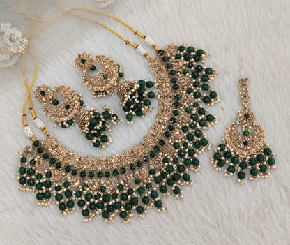Green Antique Gold Bridal Necklace Raju Set